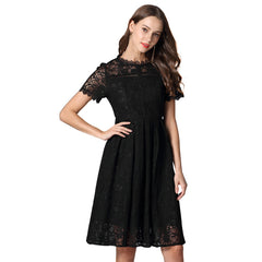 Plus Size Little Black Dress - Summer Lace A-Line Dress