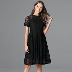 Plus Size Little Black Dress - Summer Lace A-Line Dress