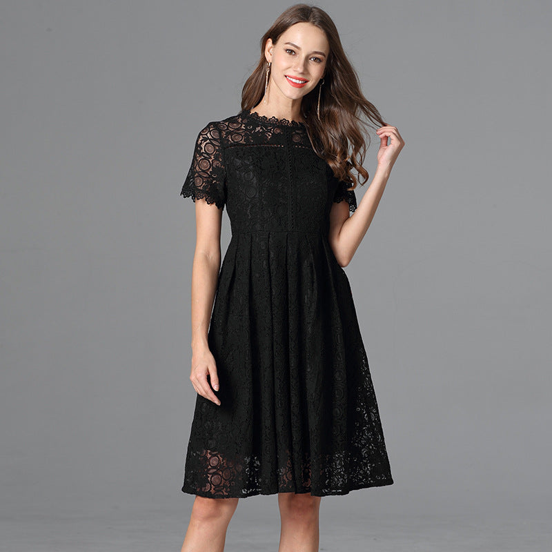 Plus Size Little Black Dress - Summer Lace A-Line Dress