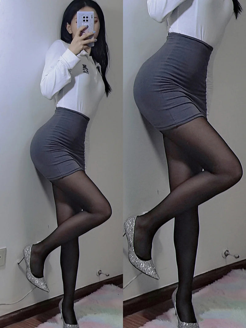 Curvy Chic Gray & Black Silk Skirt Set